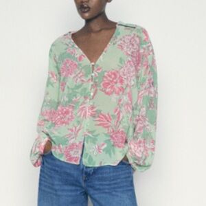 Zara green and pink flowy top, xsmall, worn twice